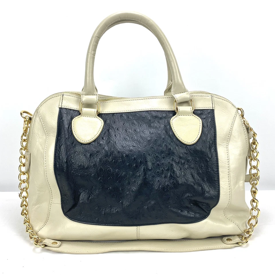 Bolso Bandolera Audrey Brooke Crema Blanco y Negro Avestruz Cartera Bolso de Mano Grande Foto 3 de 4