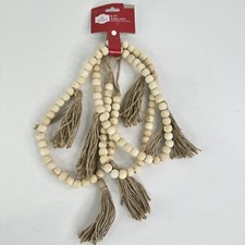 Holiday Time Christmas Wood Beaded Tassel Garland 6 ft