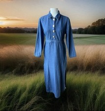 Vintage Sun Belt Denim Maxi Shirt Dress Womens M Blue Button Pockets Cottagecore