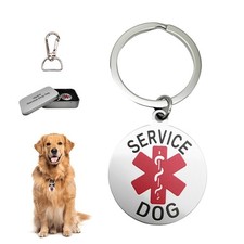 Service Dog Tag Metal Pet ID 1.18 Inch Round Clip On Collar Harness Vest