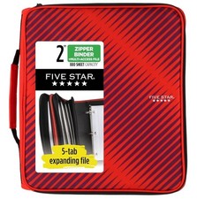 Five Star Zipper Binder, 2 Inch 3-Ring Binder with Round Rings, 5-Tab Expanding