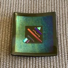 Dichroic Fused Art Glass Green Iridescent 6” Square Trinket Dish Decor — photo 2