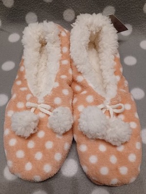 Damen-Hausschuhe Pfirsich mit Punkten   Warm & Flauschig (Gr. 40/42)
