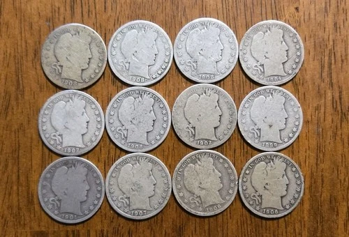 Lot Of 12 Barber Silver Half Dollars