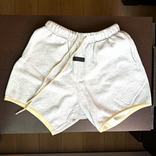 Fear of God Men s Athletic Shorts Solid Gray Logo Drawstring Elastic Waist