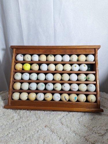 Golf Ball Wall Display Rack Wood Includes 49 Golf Balls Cabinet Sports Office