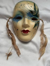 Vintage Mardi Gras New Orleans Ceramic Hand Painted Matte Face Wall Mask