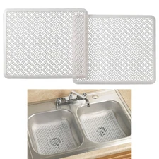 2 Pc Sink Mat Dish Drying Drain Rack Non Slip Protector Cushion 11.25"x13" Clear
