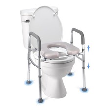 Raised Toilet Seat Commode - 350lb Capacity, Stand Alone, Padded, Adjustable Hei