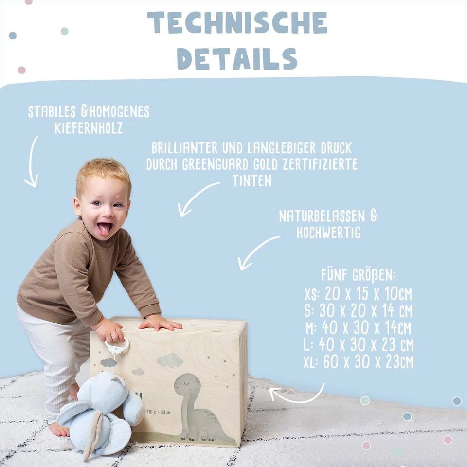 Peronalisierbare Erinnerungsbox "DINO" Erinnerungskiste Geschenk Geburt Kinder - Bild 3 von 4