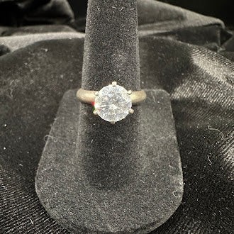 Silver Tone Round Crystal Solitaire Ring - image 5