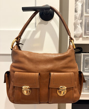 Bolso de hombro vintage Marc Jacobs Blake marrón cierre de cremallera herrajes dorados