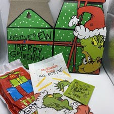 McDonald's The Grinch Meal Box Unopened Sealed Socks Grinch Salt Shaker Bag B