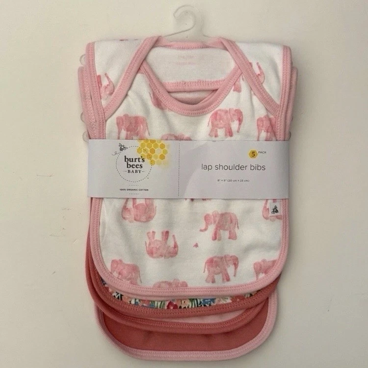 NEW Burt’s Bees 5 Lap Shoulder Bibs Organic Cotton Pink Elephants Solid Stripes
Opens in a new windo