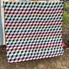 Quilt 84 X 68 Colorful Full Size Squares/ Cubes Very Colorful Great Shape