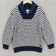 Janie and Jack Kids Boys Striped Shawl Collar Sweater Size 3 Cotton Blue White