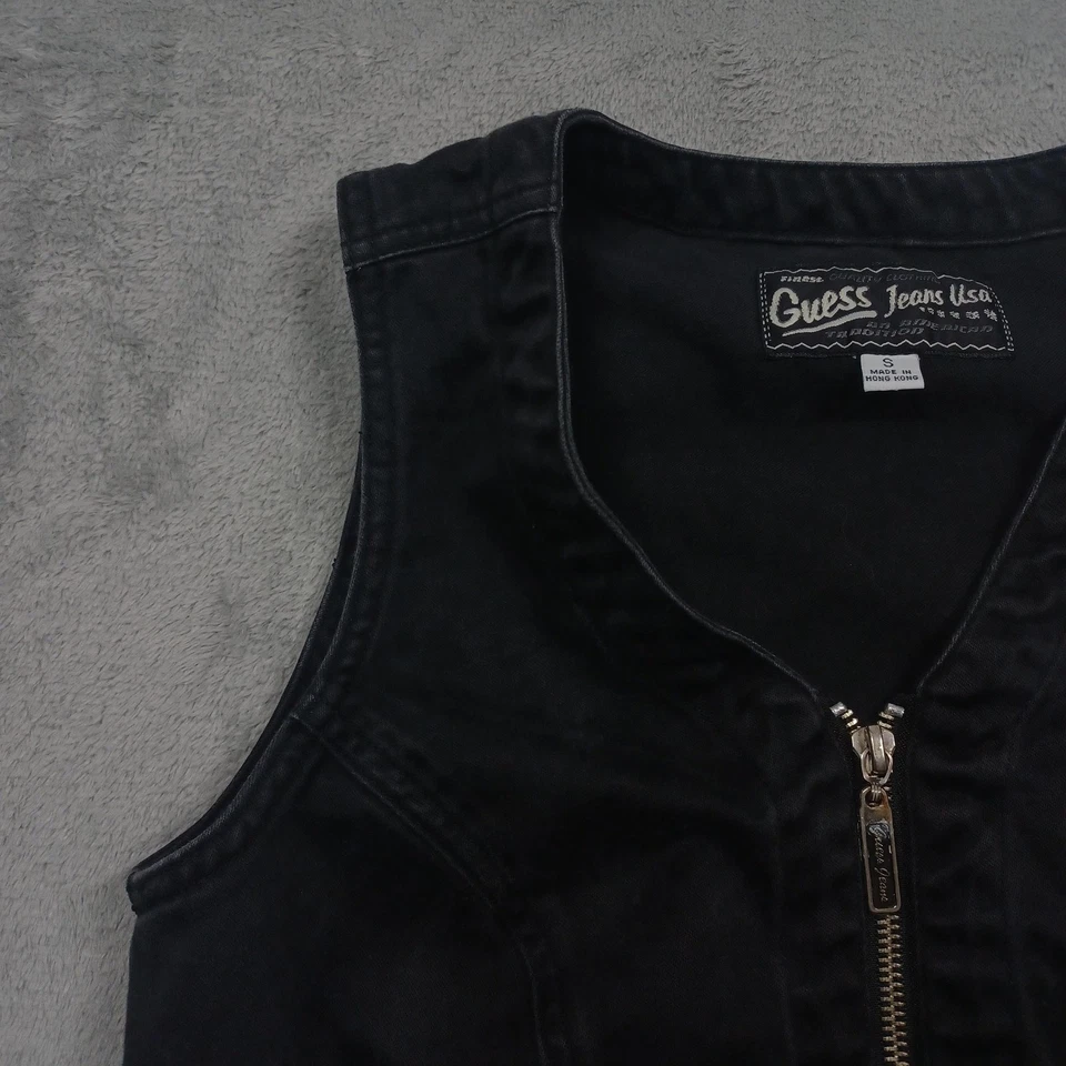 Chaleco Vintage Guess Jeans USA para Mujer Talla Pequeña Denim con Cremallera 90s Hong Kong Foto 3 de 4