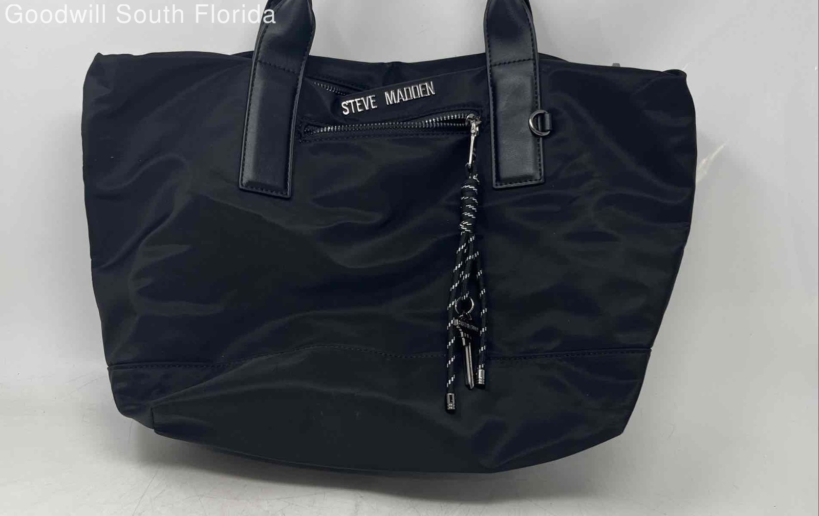 Steve Madden Womens Black Nylon Detachable Strap Double Handle Zipper Tote Bag