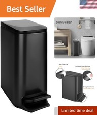 Slim Stainless Steel Trash Can, 1.6 Gallon, Soft Close Lid
