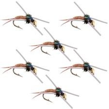 6 PCS Tungsten Bead Head Rubber Legs Copper John Nymph Fly Flies Hook Size 14