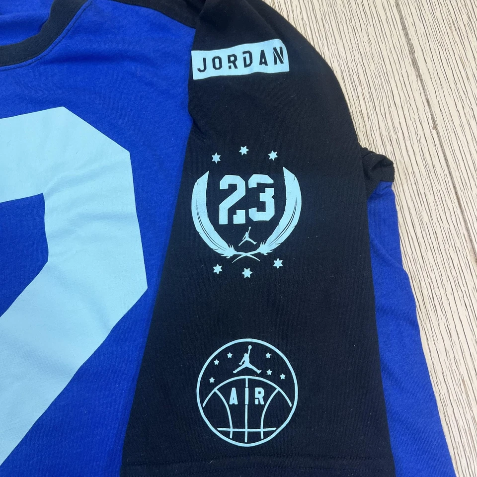 Camisa Jordan Para Hombre Extra Grande Azul Negro Raglán Manga 3/4 23 Gráfico Jumpman Foto 4 de 4