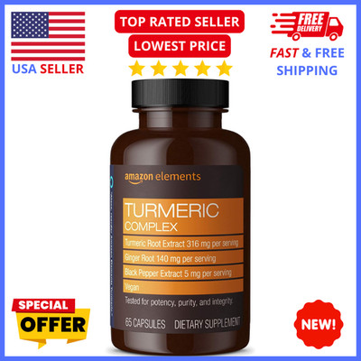 Amazon Elements Turmeric Curcumin 65 Capsules   With Ginger & Black Pepper