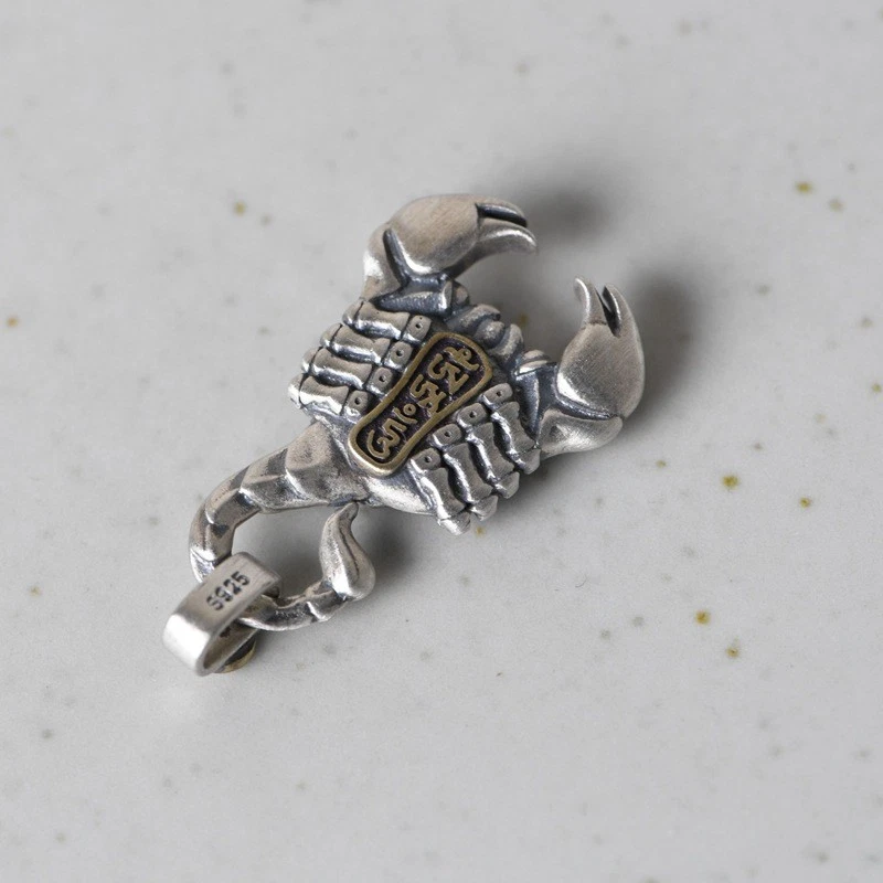Men's Armored Scorpion Pendant, S925 Silver & Brass, Gothic Biker Soul Charm - Image 2 of 4