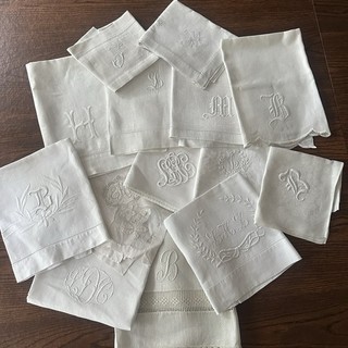 14 Vintage Monogrammed Fabric Remnants Linen CLEAN CUTTER CRAFT LOT