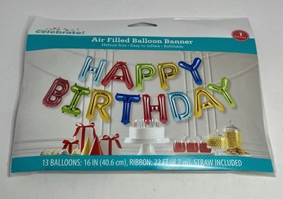 Way To Celebrate 16'' Rainbow HAPPY BIRTHDAY Balloon Banner Bunting, BRAND NEW