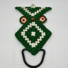 1970's Style Macrame Green Owl Wall Hanging Towel Holder Retro Boho MCM Handmade