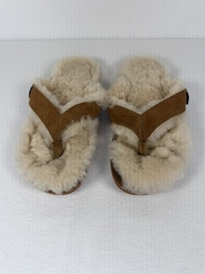 Cloud Nine Sheepskin Slipper Flip Flops Sandals Size 7 Womens Brown Leather EX