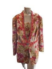Elite Champagne Women's Jacket 22 Pink Floral Polyester Metallic Vintage