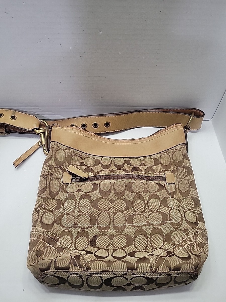 Vintage Coach 10403 Tan Brown Logo Canvas & Tan Leather Shoulder