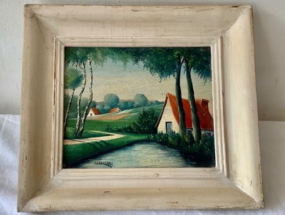 Tableau Huile Sur Panneau De Bois - Paysage - Décoration Murale Vintage