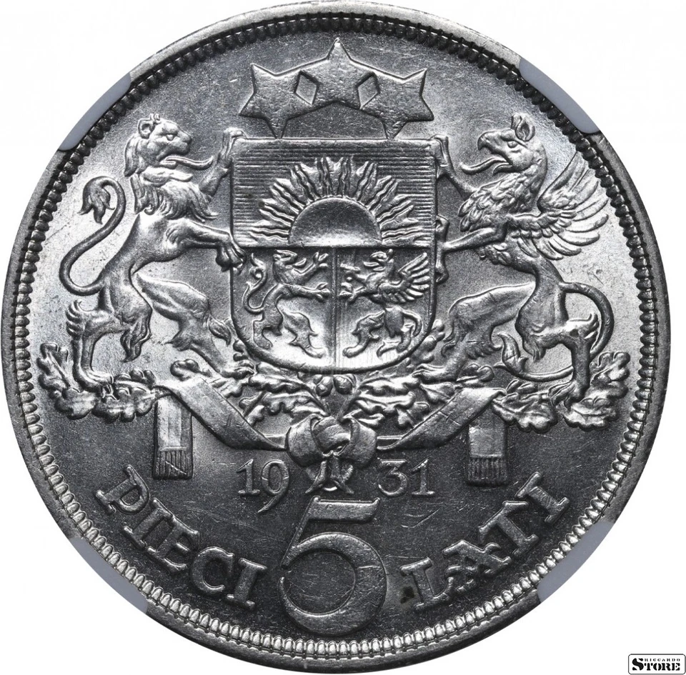 1931 Latvia Albert Kviesis 5 Lats Silver Coin Graded NGC MS 60 - Image 2 of 3