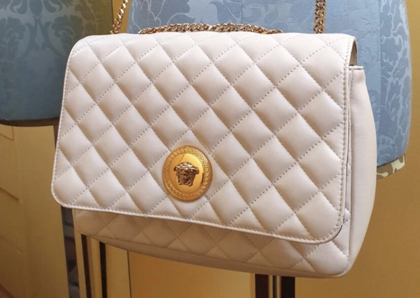 Versace Quilted Medusa Crossbody Bag in White