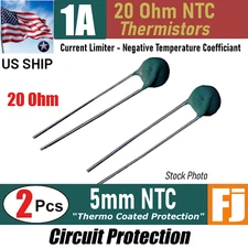 2 Pieces | 20 OHM 1 Amp | NTC Current Limiter THERMISTOR 5MM | US SHIP