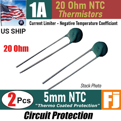 2 Pieces | 20 OHM 1 Amp | NTC Current Limiter THERMISTOR 5MM | US SHIP