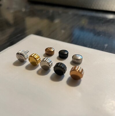 NEW LOT SIZE (8 PCS) ASSORTED COLORS STAINLESS STEEL WATCH CROWN REPLACEMENTS