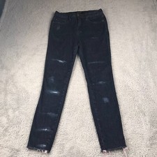 Judy Blue Jeans Womens 11/30 Indigo Distressed Raw Hem High Rise Slim Skinny