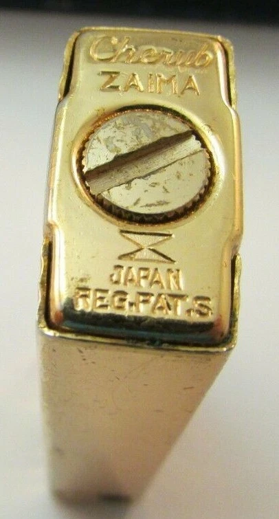 Vintage Gold Colored Art Deco ZAIMA CUPID Gas Twist Lighter Pocket or Table Case