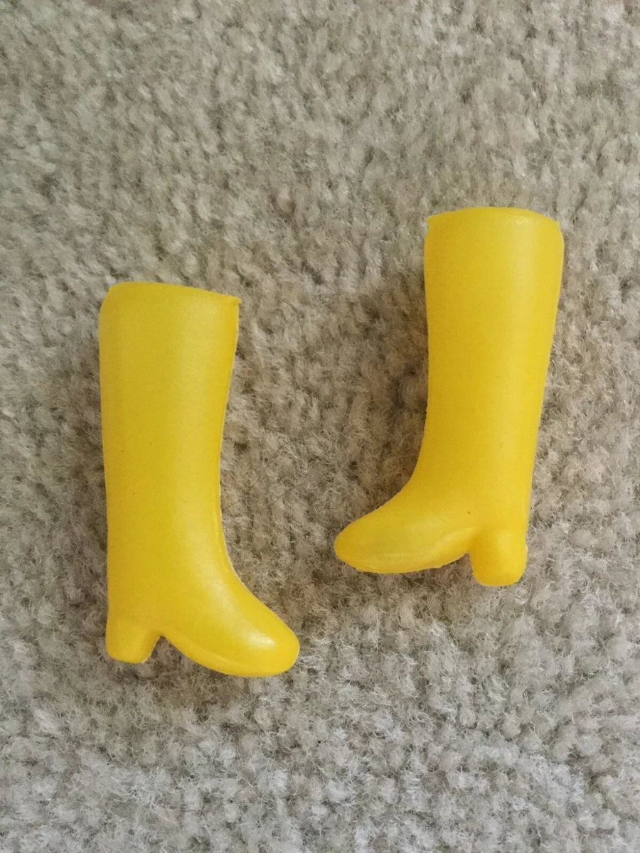 Barbie Doll Rain Boots Vintage Soft Plastic Solid Yellow Color Mid Calf Style