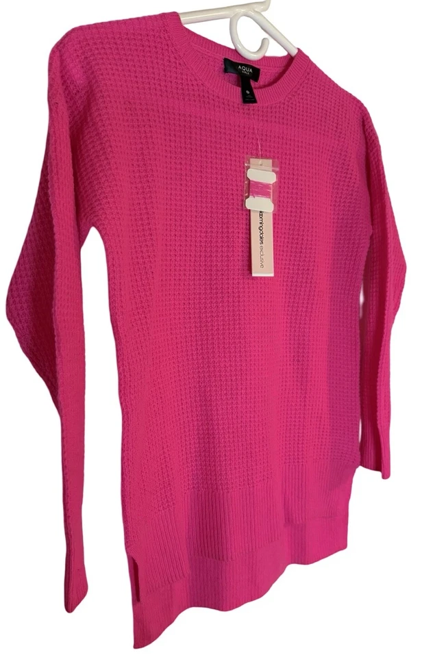 NUEVO CON ETIQUETAS $128 Suéter Aqua Girl 100% Cachemira Mujer Talla Med Lo último Rosa Fucsia Tranquilo Lux Foto 3 de 4