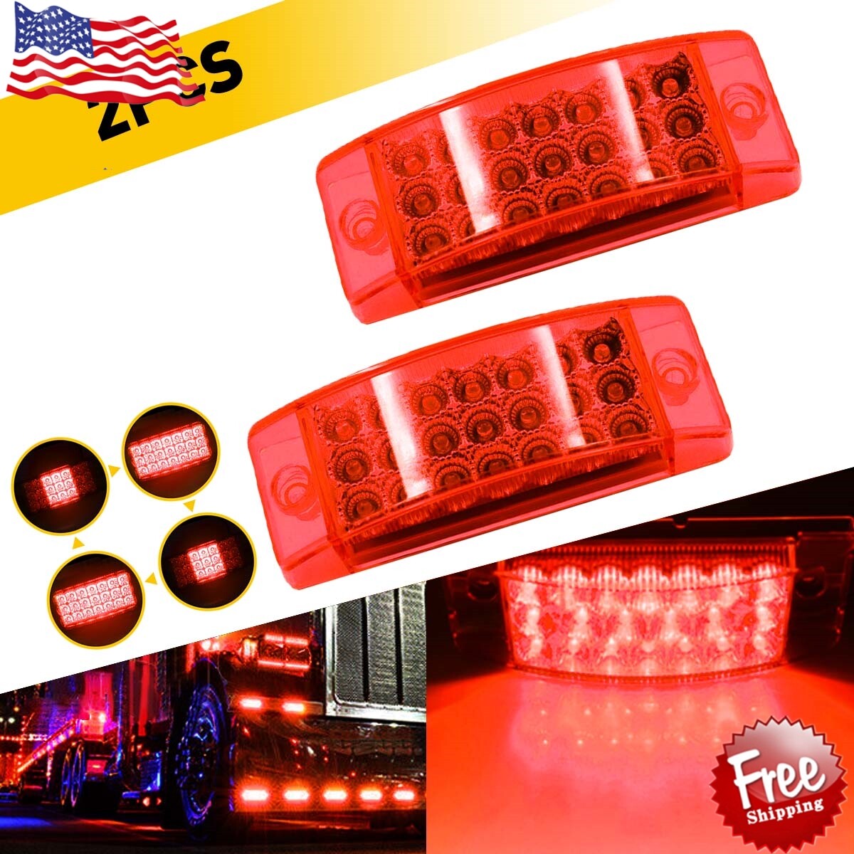 2-Pack Red and Amber LED Clearance Side Marker Lights for Trailers and Trucks - Durable Turn Signal Lights with Clear Lens for Enhanced Visibility and Safety