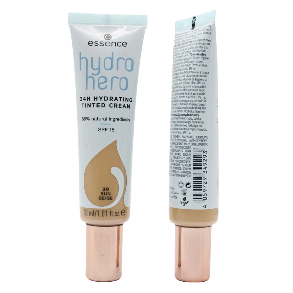 1x Essence Hydro Hero 24H Hydrating Tinted Cream LSF 15 20 Sun Beige 30ml - NEU - Bild 2 von 2