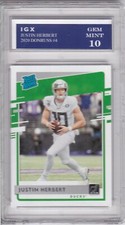 JUSTIN HERBERT GEM MINT 10 ROOKIE CARD Football Donruss RATED RC Ducks Chargers!