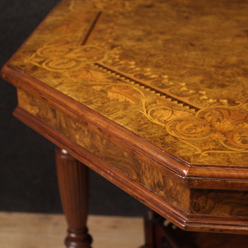 Table Anglais Octogonale Bois Ronce Meuble Marqueté Petite Table Xx Siècle - Photo 8 sur 12