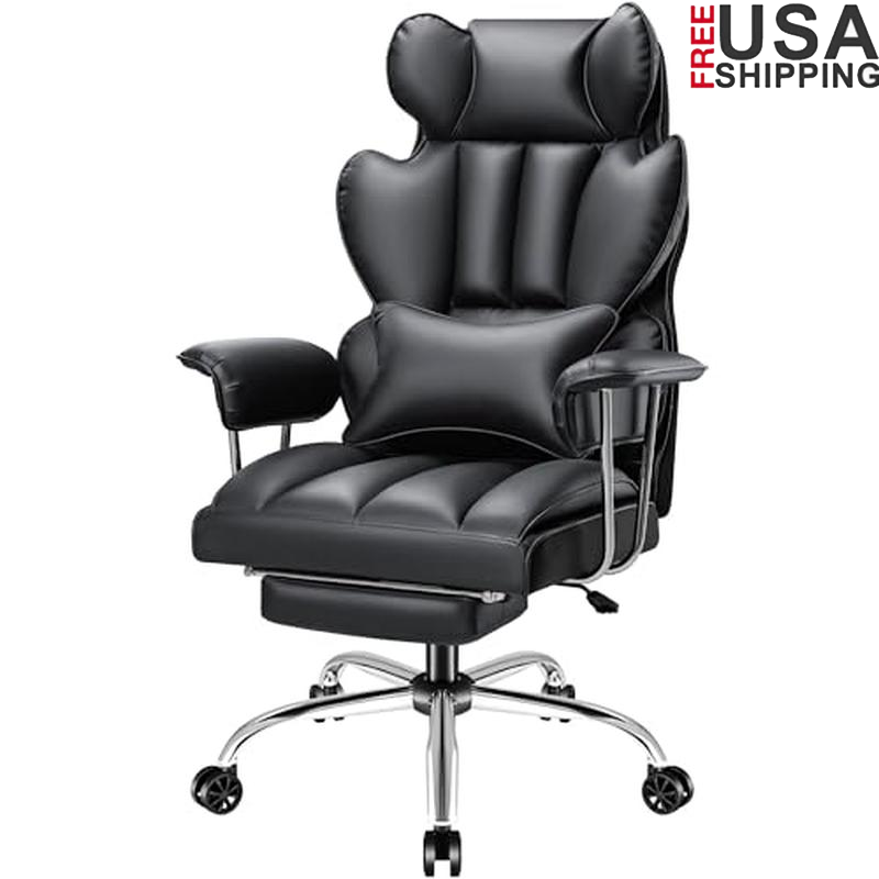 Ergonomic Gaming Chair Adjustable Reclining Footrest Lumbar Support Heavy-Duty-image
