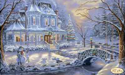 Victorian Christmas Bead Embroidery Scheme on Canvas DIY Printed Pattern ta-209