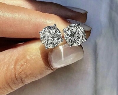 4 kt Rundschliff FL/D echte Moissanit Ohrstecker 14 K Weißgold 8 mm Schraubverschluss